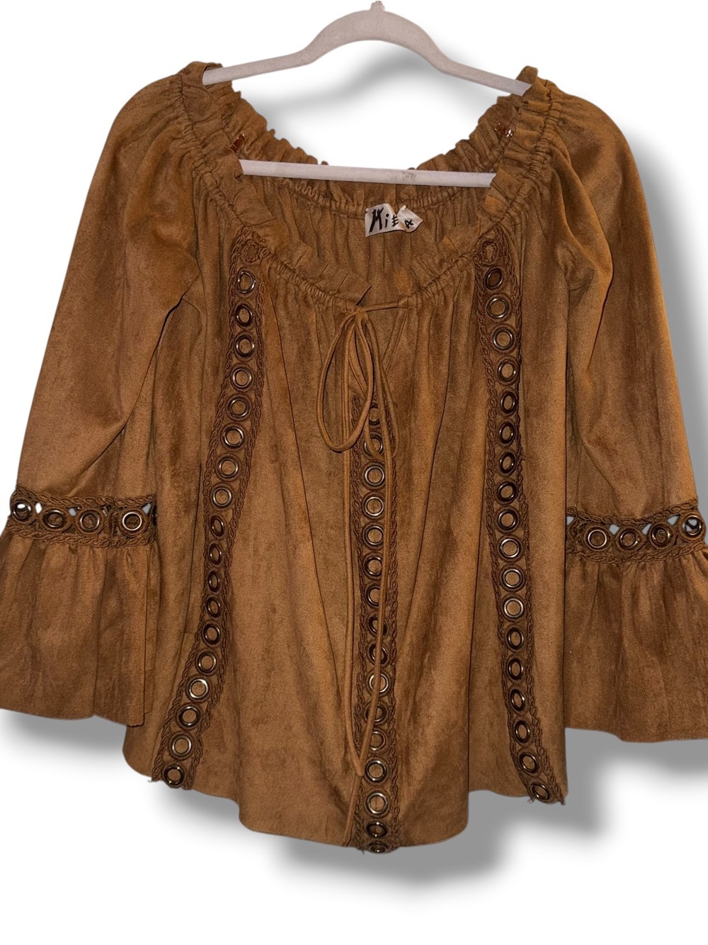 Mieka faux suede boho peasant top